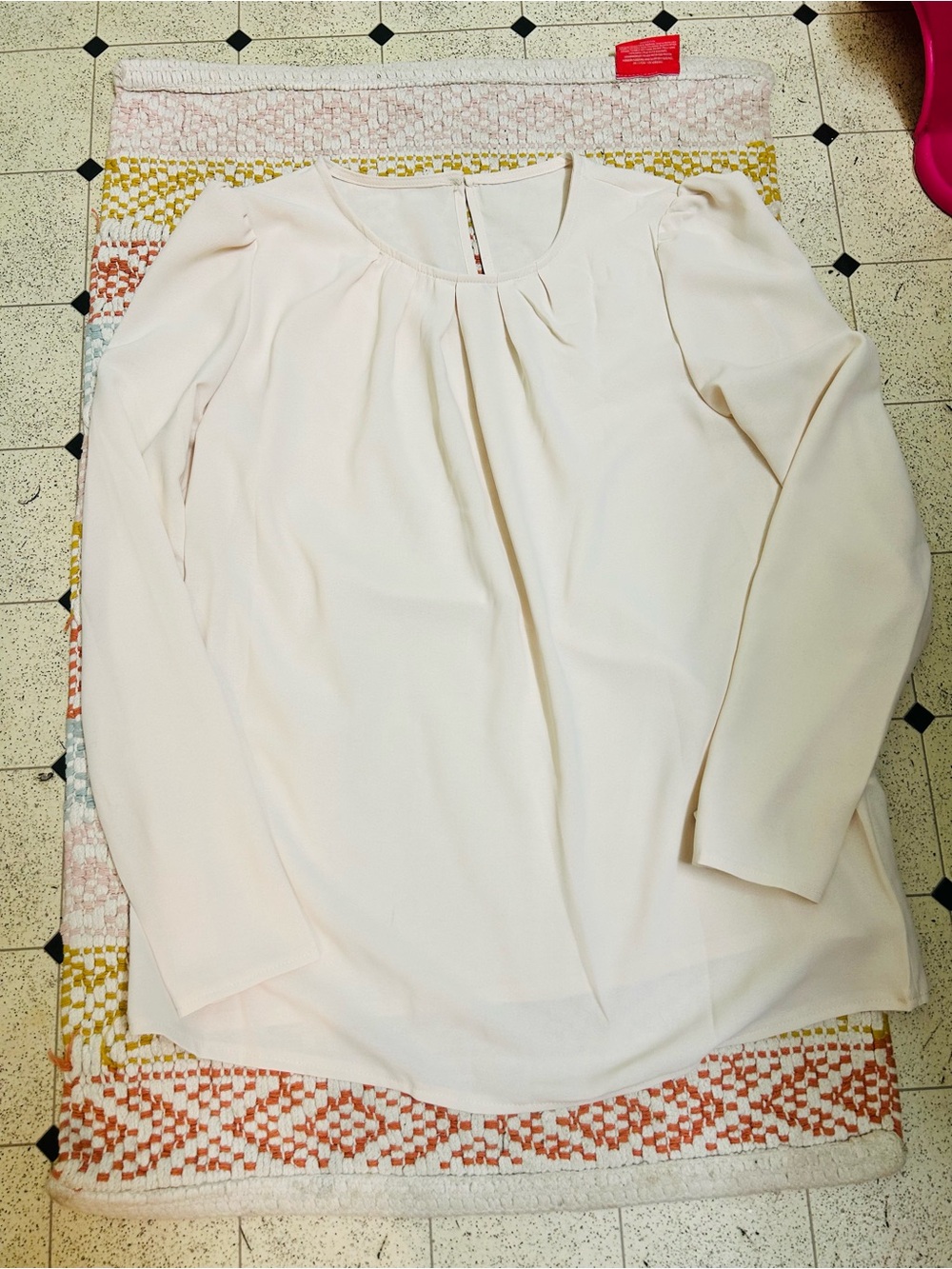 Shein Women's Cream Long-Sleeve Pleat Front Blouse Sz M